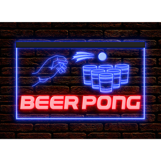 DC170155 Beer Pong Game Bar Happy Hours Home Decor Display illuminated Night Light Neon Sign Dual Color