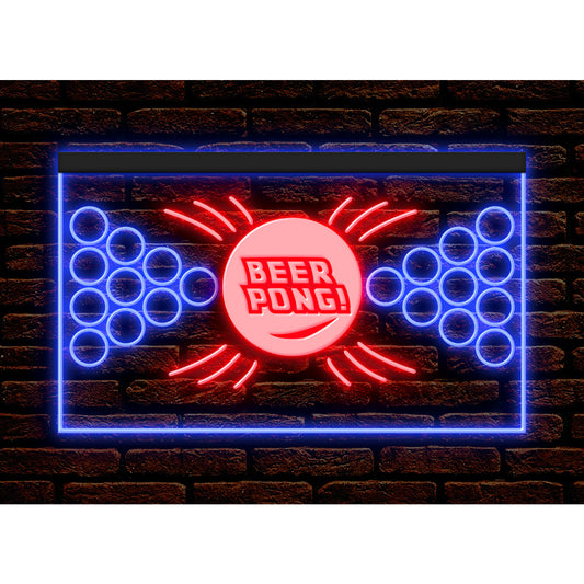 DC170156 Beer Pong Game Bar Happy Hours Home Decor Display illuminated Night Light Neon Sign Dual Color