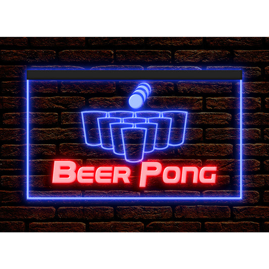 DC170157 Beer Pong Game Bar Happy Hours Home Decor Display illuminated Night Light Neon Sign Dual Color