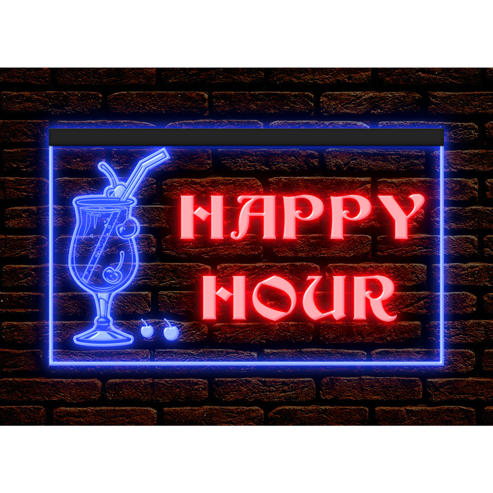 DC170159 Happy Hour Bar Home Decor Open Display illuminated Night Light Neon Sign Dual Color