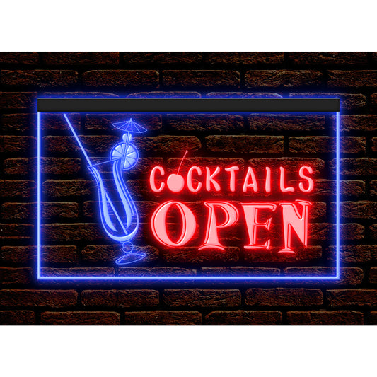 DC170174 Cocktails Open Bar Pub Club Home Decor Display illuminated Night Light Neon Sign Dual Color