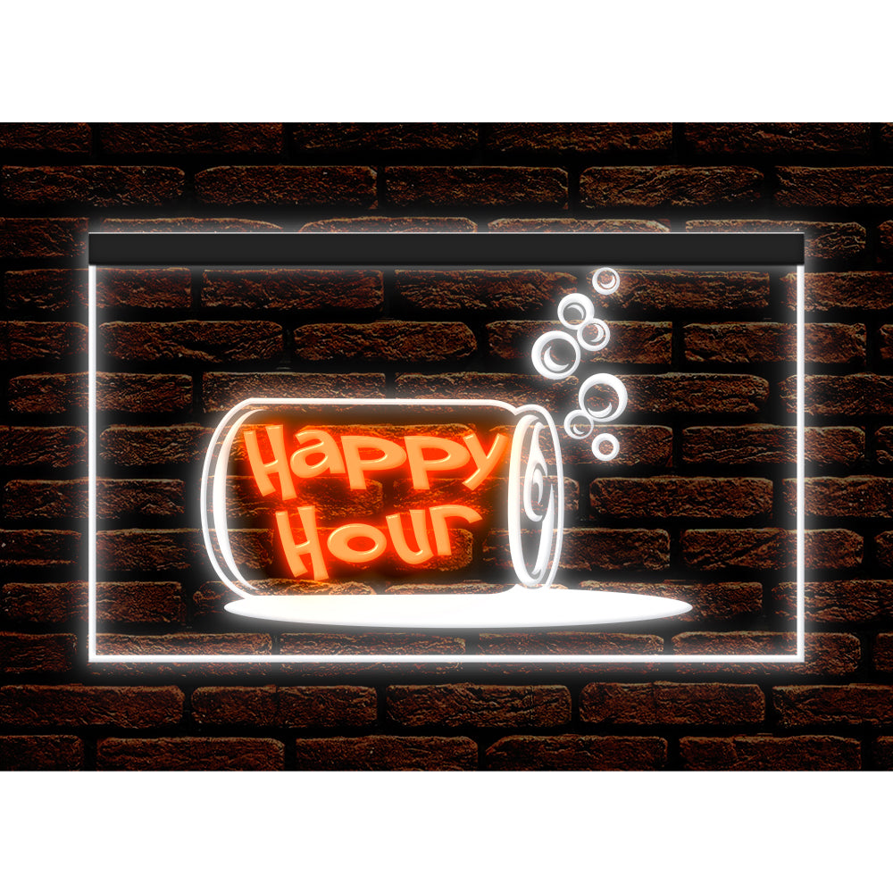 DC170186 Happy Hour Bar Home Decor Open Display illuminated Night Light Neon Sign Dual Color