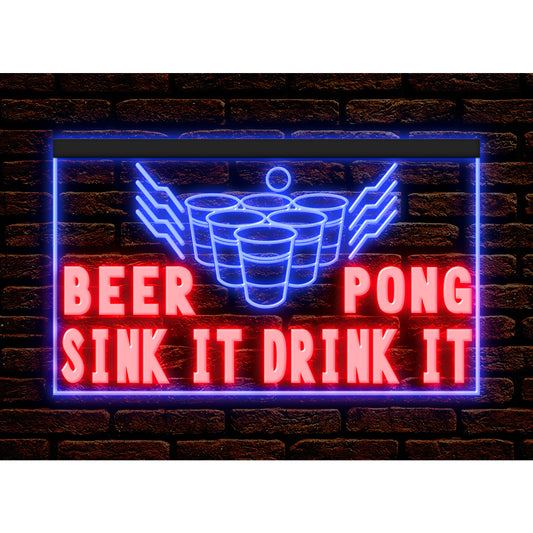 DC170207 Beer Pong Game Bar Happy Hours Home Decor Display illuminated Night Light Neon Sign Dual Color