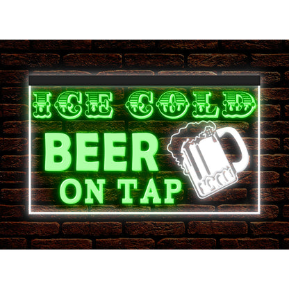 DC170208 Ice Cold Beer Open Bar Home Decor  Display illuminated Night Light Neon Sign Dual Color