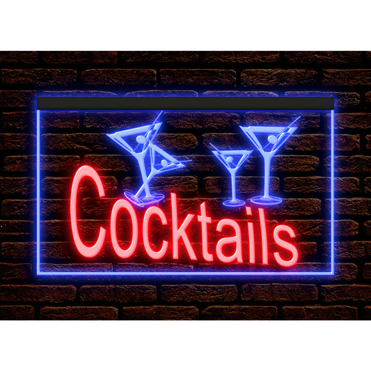 DC170219 Cocktails Open Bar Pub Club Home Decor Display illuminated Night Light Neon Sign Dual Color
