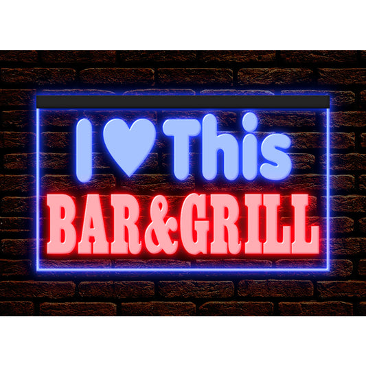 DC170226 I love This Bar Grill Restaurant Open Display illuminated Night Light Neon Sign Dual Color