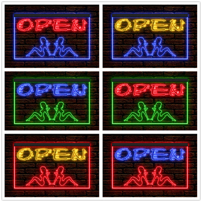 DC180004 Open Sexy Girl Dancing Club Adult Store Shop Home Decor Display illuminated Night Light Neon Sign Dual Color