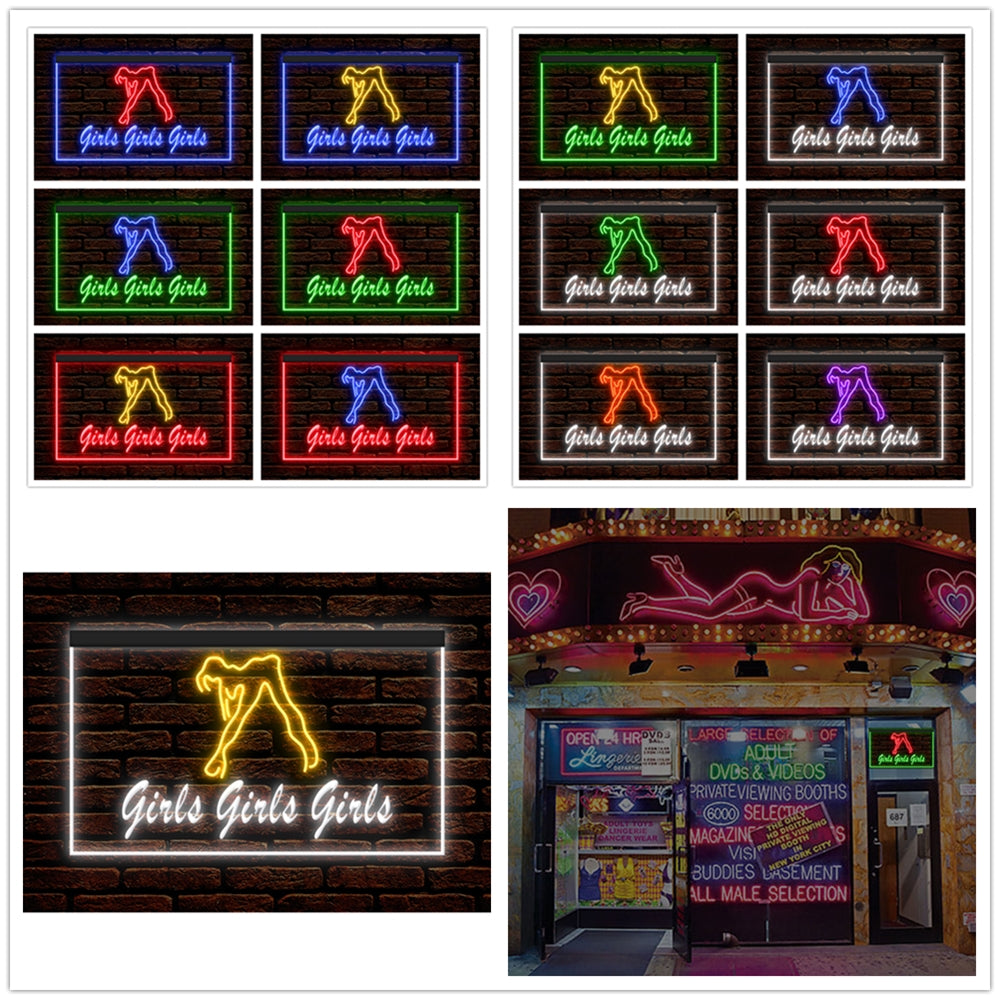 DC180016 Girls Girls Girls Night Club Adult Store Home Decor Display illuminated Night Light Neon Sign Dual Color