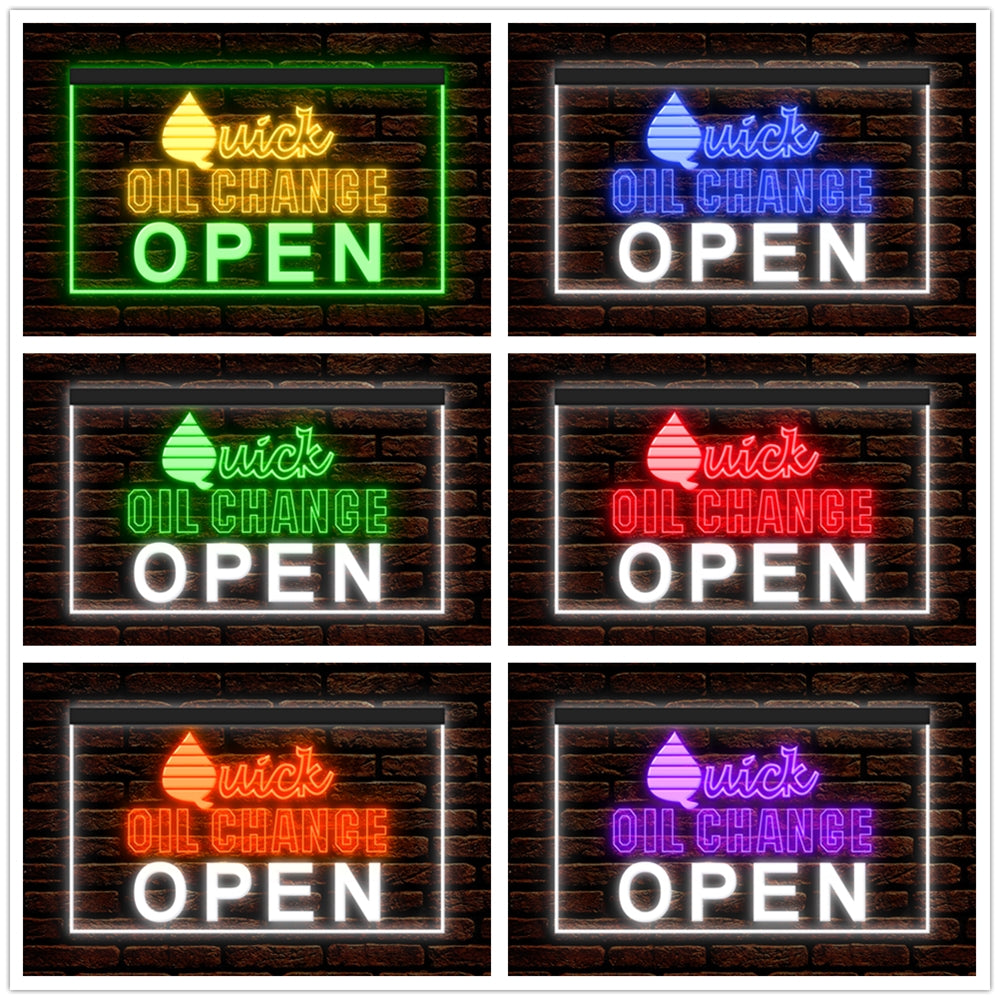 DC190003 Quick Oil Change Open Auto Repair Vehicle Home Decor Display illuminated Night Light Neon Sign Dual Color