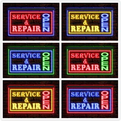 DC190011 Service Repair Auto Vehicle Shop Open Home Decor Display illuminated Night Light Neon Sign Dual Color