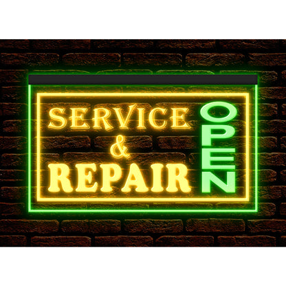 DC190011 Service Repair Auto Vehicle Shop Open Home Decor Display illuminated Night Light Neon Sign Dual Color