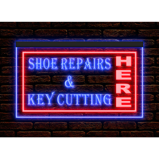 DC190013 Shoes Repairs Key Cutting Store Shop Open Home Decor Display illuminated Night Light Neon Sign Dual Color
