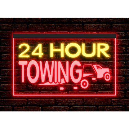 DC190040 24 Hour Towing Vehicle Shop Open Home Decor Display illuminated Night Light Neon Sign Dual Color