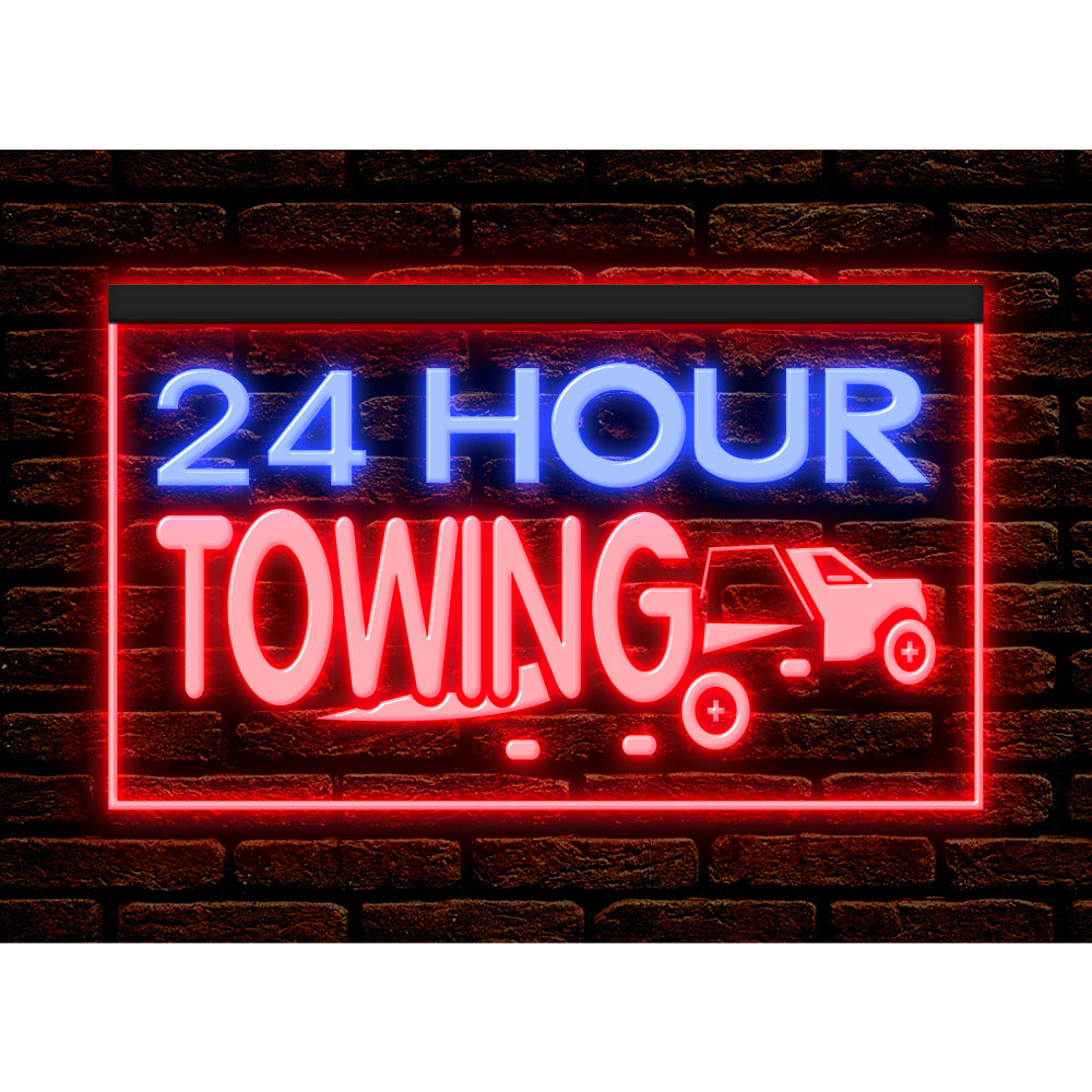 DC190040 24 Hour Towing Vehicle Shop Open Home Decor Display illuminated Night Light Neon Sign Dual Color