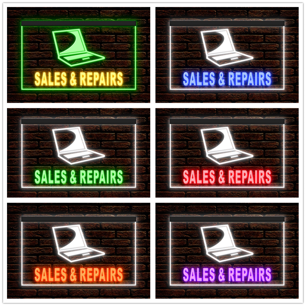 DC190097 Computer Sales Repairs Store Shop Open Home Decor Display illuminated Night Light Neon Sign Dual Color