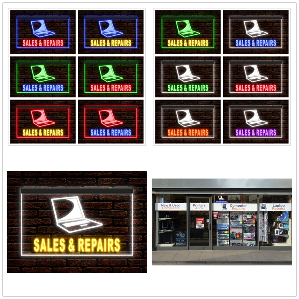 DC190097 Computer Sales Repairs Store Shop Open Home Decor Display illuminated Night Light Neon Sign Dual Color
