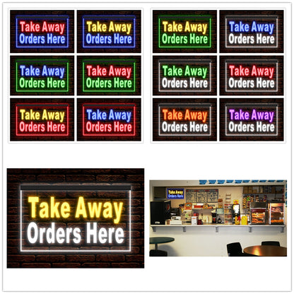 DC190104 Take Away Order Here Restaurant Cafe Shop Home Decor Display illuminated Night Light Neon Sign Dual Color