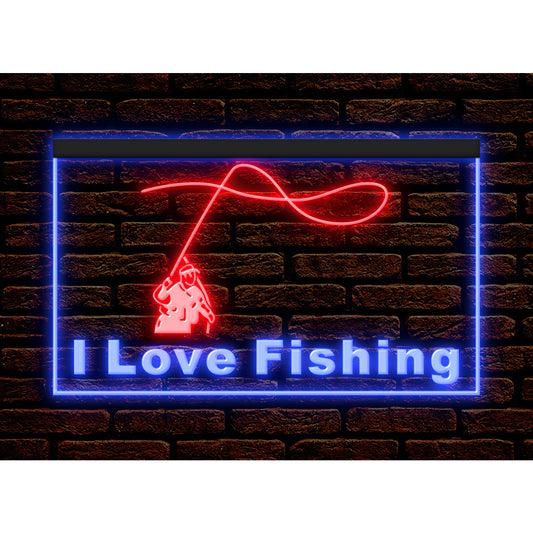 DC190165 I Love Fishing Fish Store Shop Open Home Decor Display illuminated Night Light Neon Sign Dual Color
