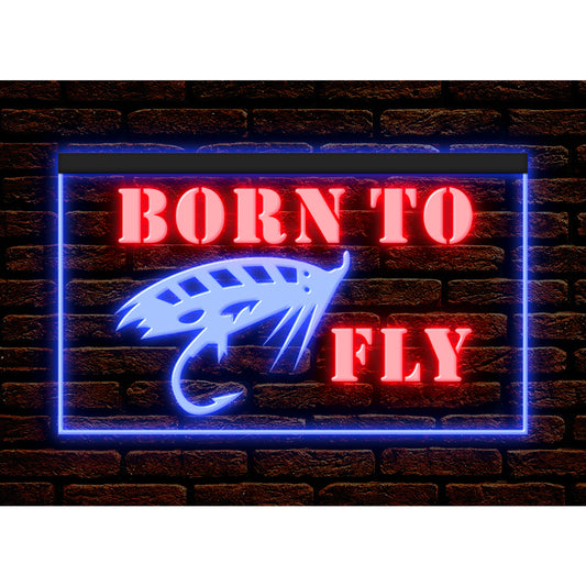 DC190166 Fishing Born to Fly Store Shop Open Home Decor Display illuminated Night Light Neon Sign Dual Color