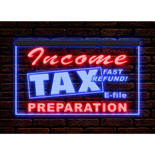 DC190176 Income Tax Preparation Office Shop Open Home Decor Display illuminated Night Light Neon Sign Dual Color